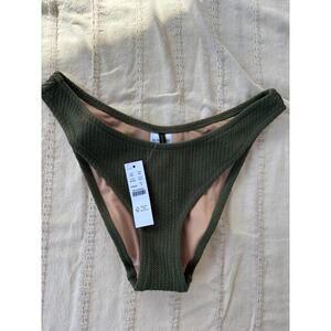 NWT J.Crew Textured Curved-Waist Cheeky Bikini‎ Bottom, Green, Sz S
